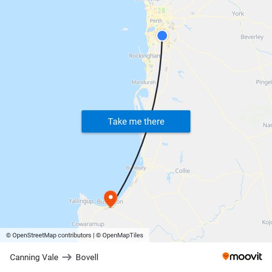 Canning Vale to Bovell map