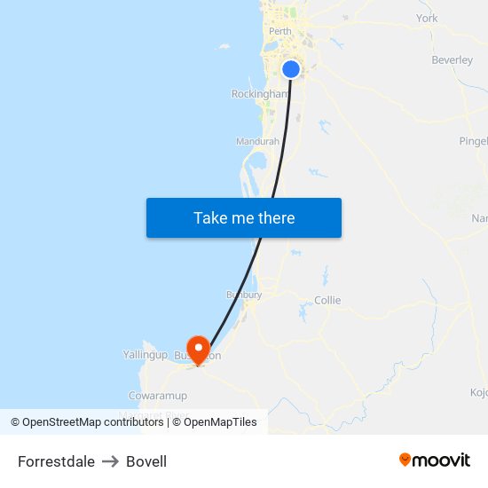 Forrestdale to Bovell map