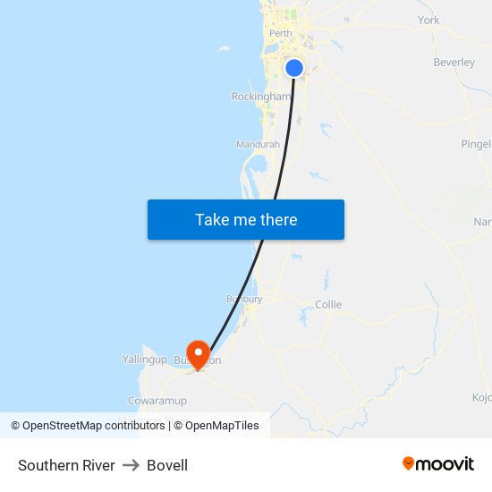 Southern River to Bovell map