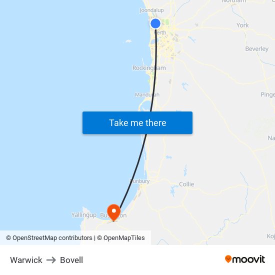 Warwick to Bovell map