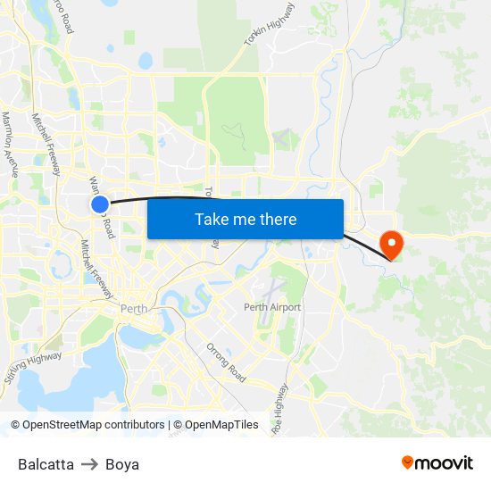 Balcatta to Boya map