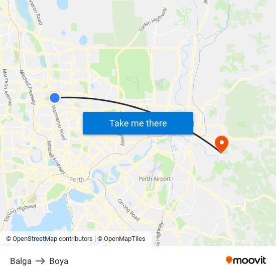 Balga to Boya map