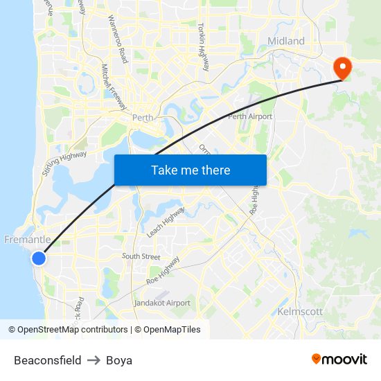 Beaconsfield to Boya map