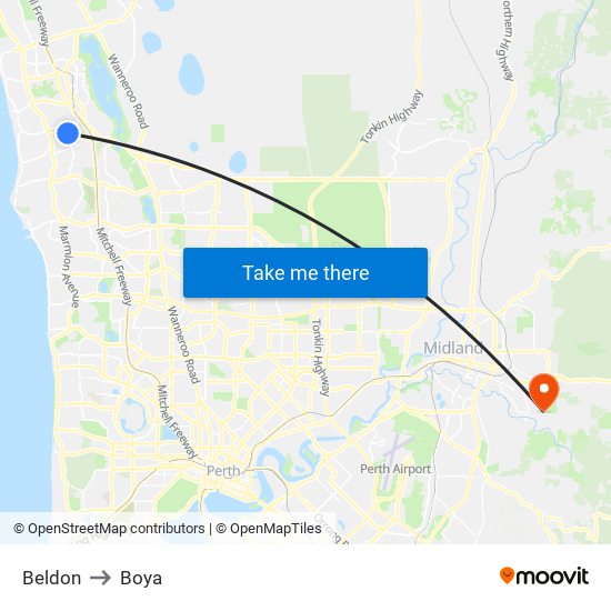 Beldon to Boya map