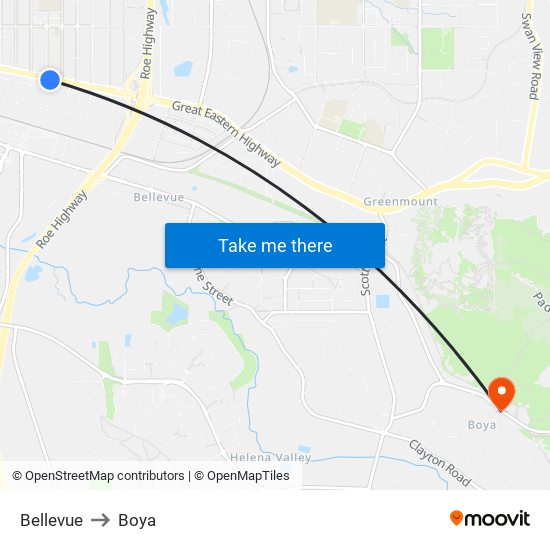 Bellevue to Boya map