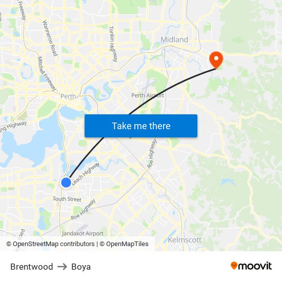 Brentwood to Boya map