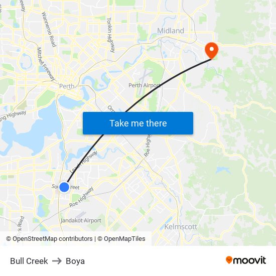 Bull Creek to Boya map