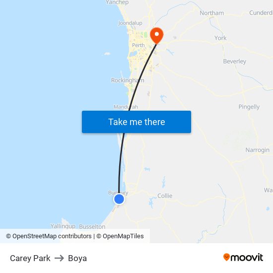 Carey Park to Boya map