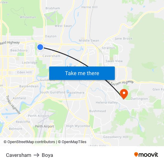 Caversham to Boya map