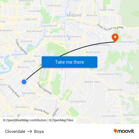 Cloverdale to Boya map