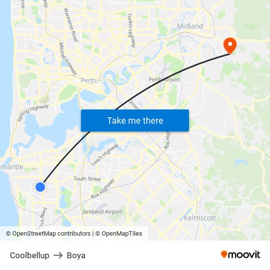 Coolbellup to Boya map
