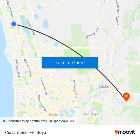 Currambine to Boya map