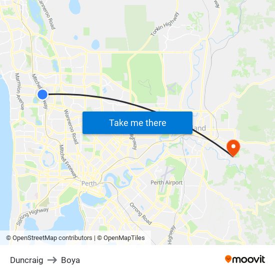 Duncraig to Boya map