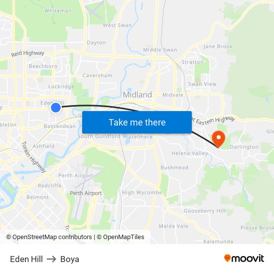 Eden Hill to Boya map