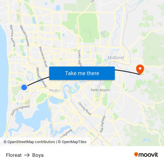 Floreat to Boya map