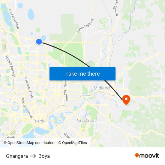 Gnangara to Boya map