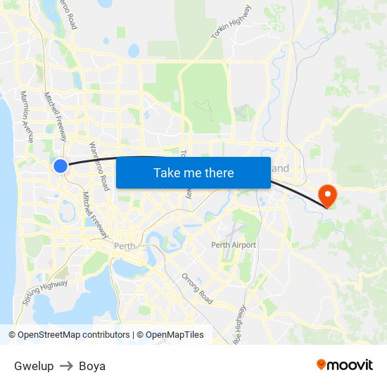 Gwelup to Boya map