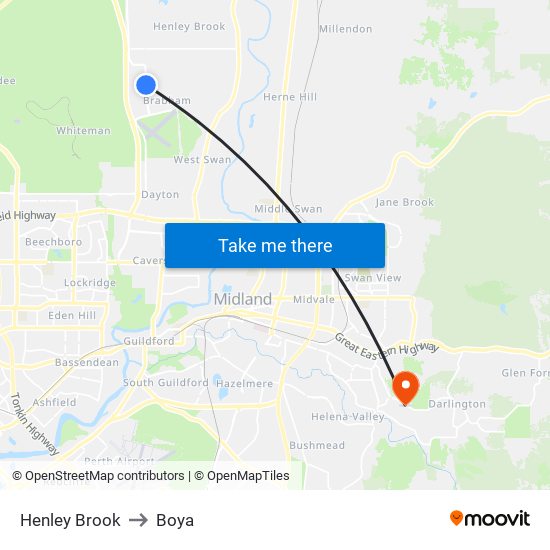 Henley Brook to Boya map