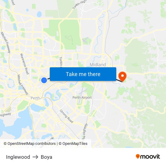 Inglewood to Boya map