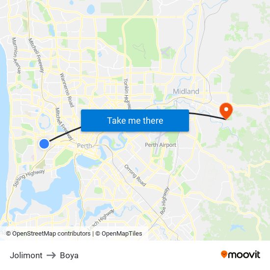 Jolimont to Boya map