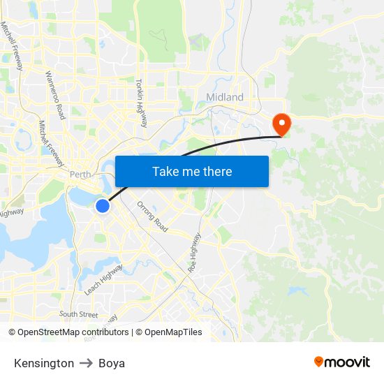 Kensington to Boya map