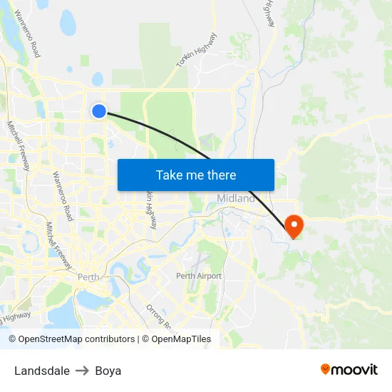 Landsdale to Boya map