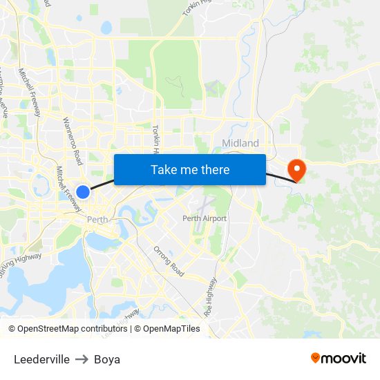 Leederville to Boya map