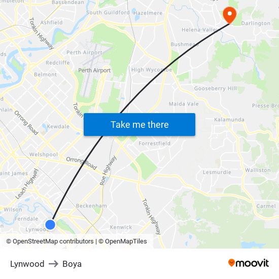 Lynwood to Boya map