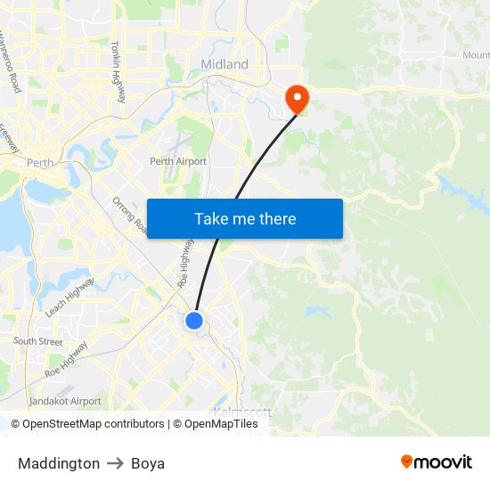 Maddington to Boya map