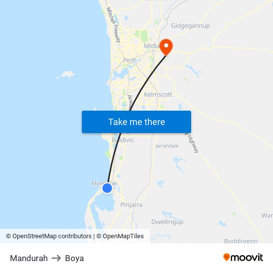 Mandurah to Boya map