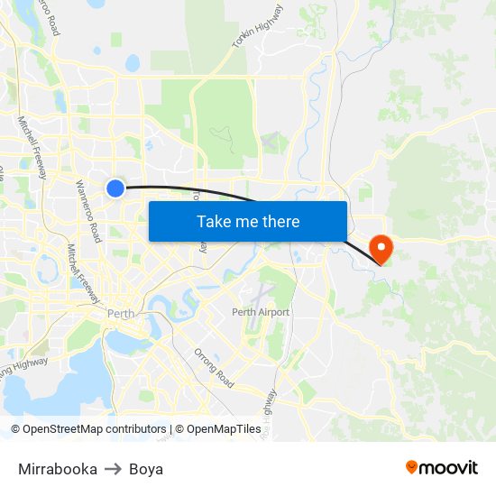 Mirrabooka to Boya map