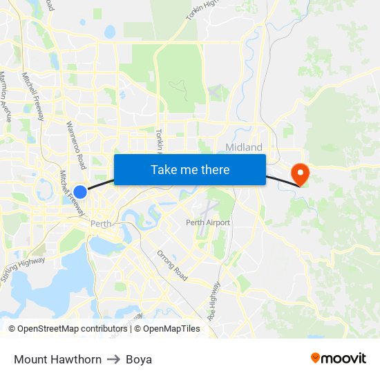 Mount Hawthorn to Boya map