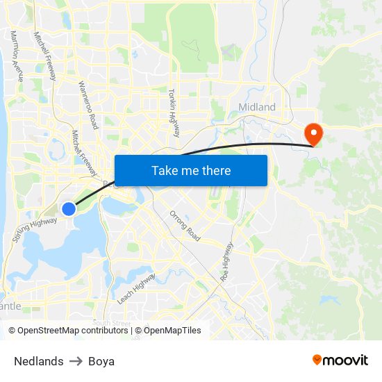 Nedlands to Boya map