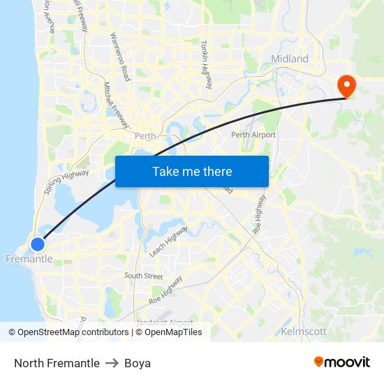 North Fremantle to Boya map