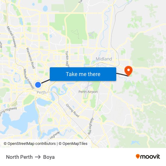 North Perth to Boya map