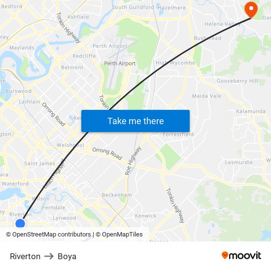 Riverton to Boya map