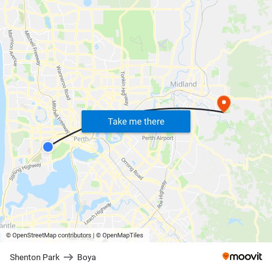 Shenton Park to Boya map