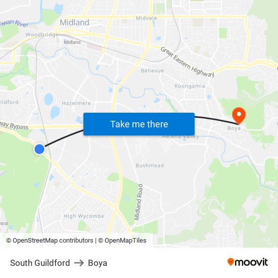 South Guildford to Boya map