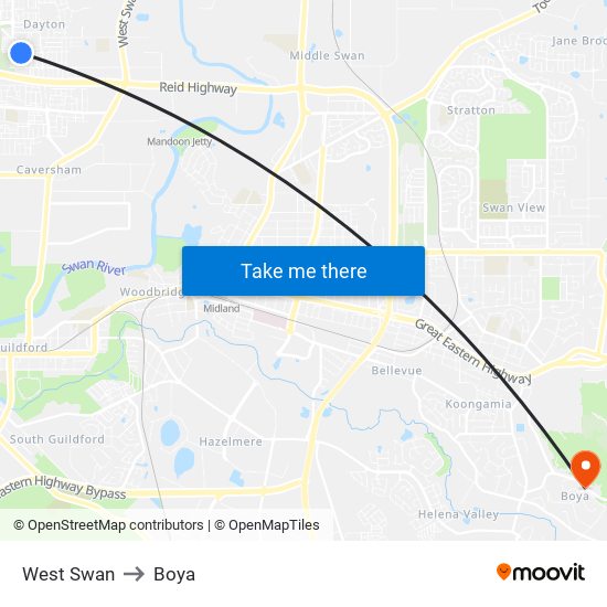 West Swan to Boya map