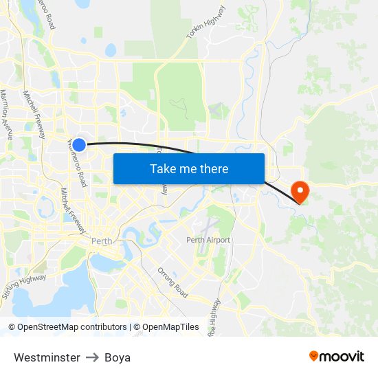 Westminster to Boya map