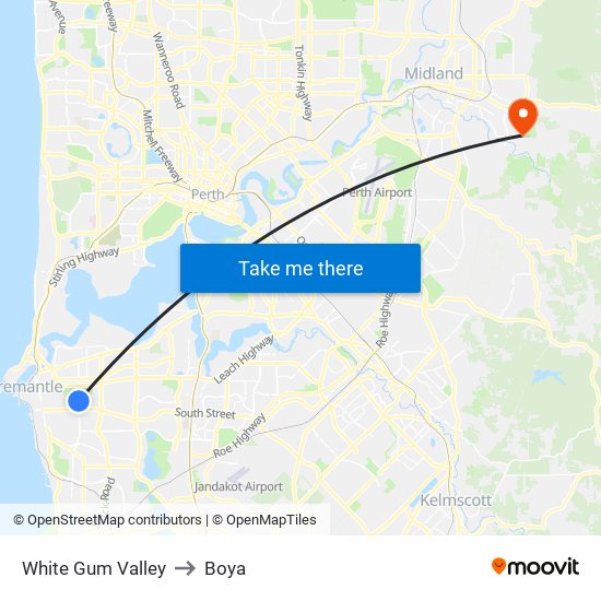 White Gum Valley to Boya map