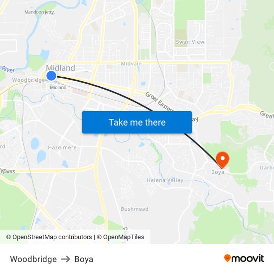 Woodbridge to Boya map