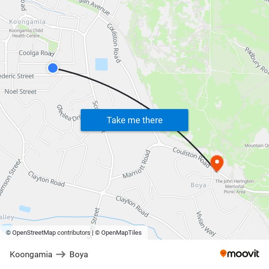 Koongamia to Boya map