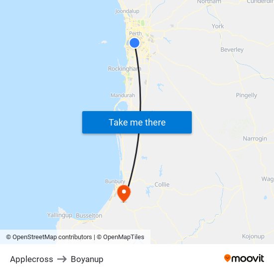 Applecross to Boyanup map