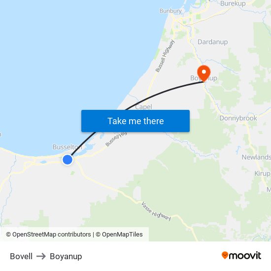 Bovell to Boyanup map