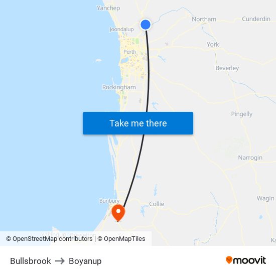 Bullsbrook to Boyanup map