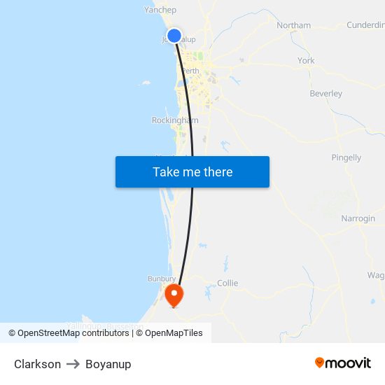 Clarkson to Boyanup map