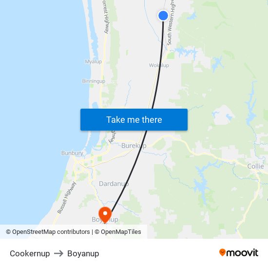 Cookernup to Boyanup map
