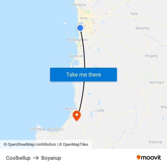 Coolbellup to Boyanup map