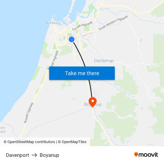 Davenport to Boyanup map